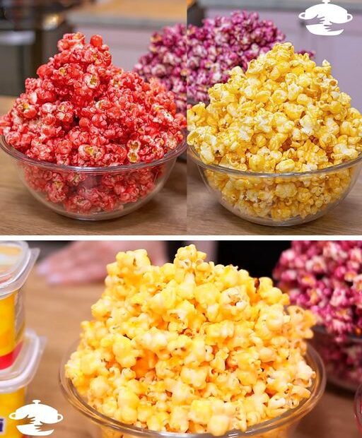 Pipoca doce colorida feita com suco em pó uma receita incrível que as crianças vão adorar