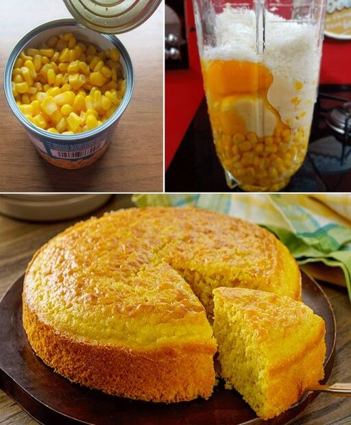 Bolo de milho cremoso de latinha é só bater no liquidificador e levar para assar.