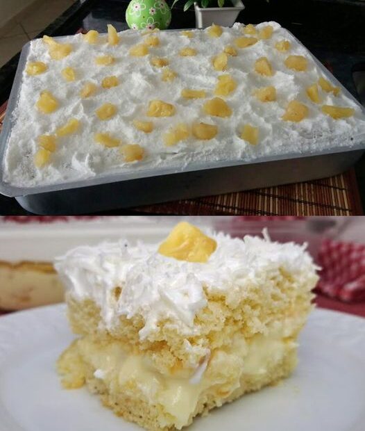 Bolo gelado de abacaxi na travessa, a melhor de 2024