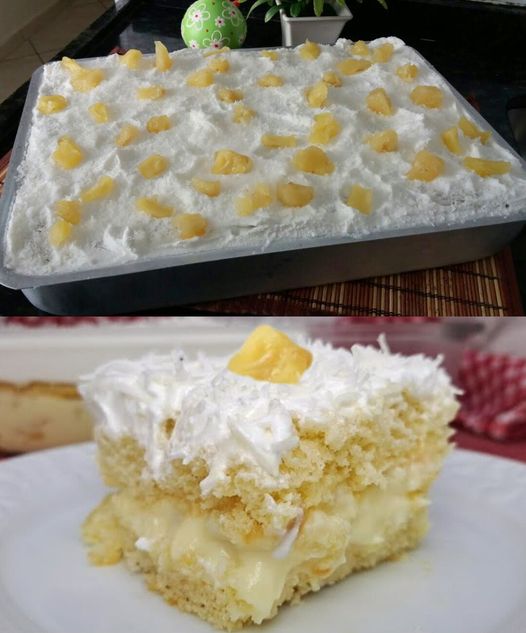 Bolo gelado de abacaxi na travessa