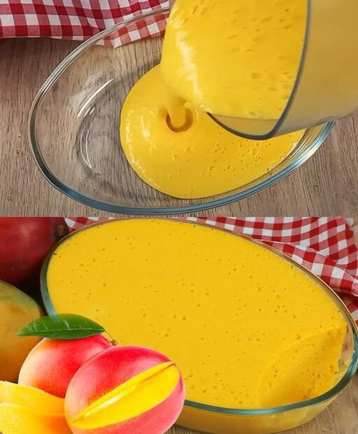 Mousse de manga com a fruta do momento, leve, refrescante e cremoso igual sorvete