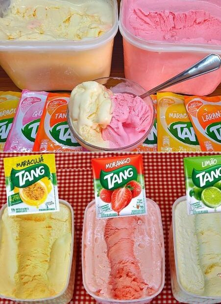 Sorvete caseiro com Tang 1 pacotinho de suco rende 3 litros de sorvete