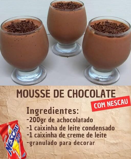 Mousse de chocolate feito com Nescau: é prático e muito saboroso!