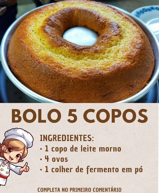 Bolo 5 Copos de poucos minutos: é só colocar tudo no liquidificador, bater e levar pra assar