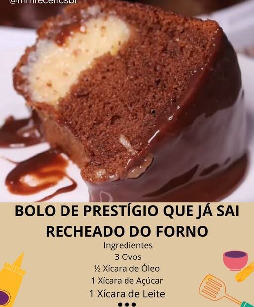 Bolo de Prestígio que já sai Recheado do Forno