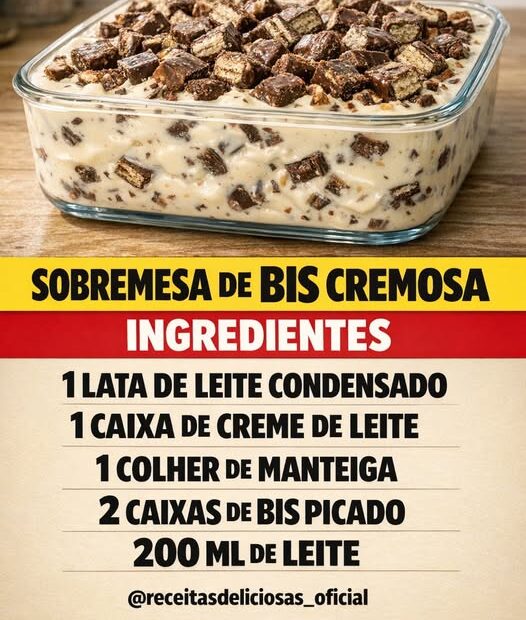 Sobremesa de Bis Cremosa, leve a geladeira e fica pronta rapidinho.