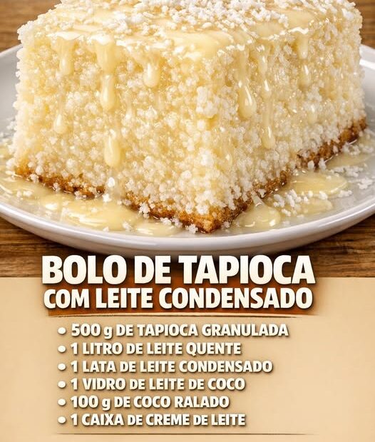 Bolo de tapioca com leite condensado, muito cremoso e fácil de fazer