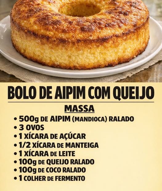 Bolo de aipim com queijo, aprenda como fazer