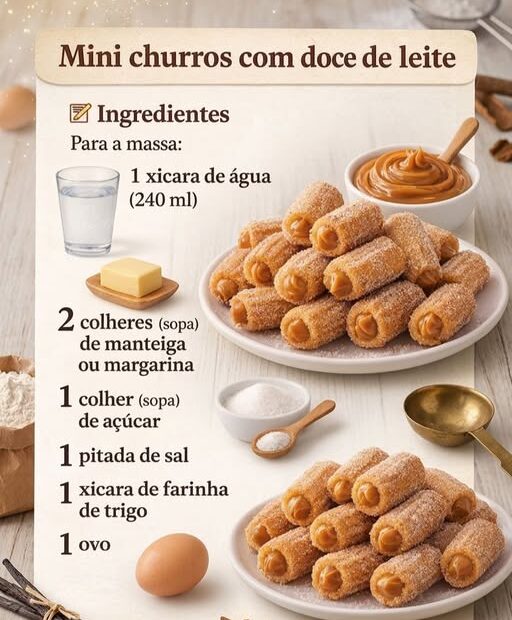 Mini Churros Recheados Com Doce De Leite, receita fácil com poucos ingredientes
