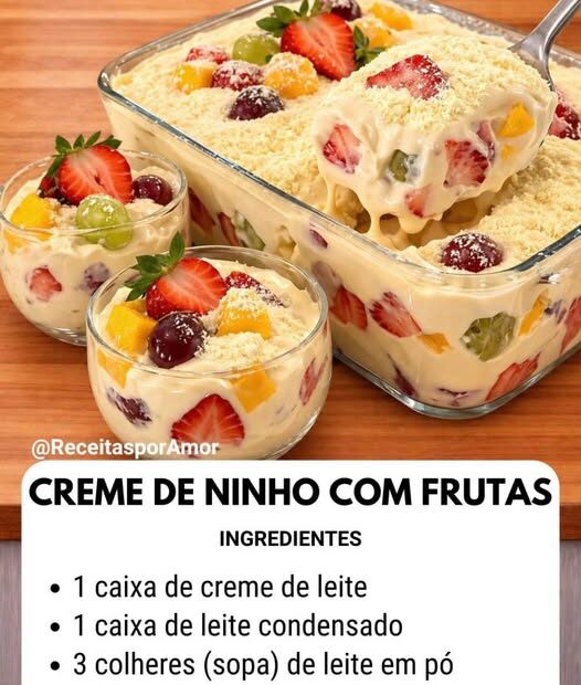Salada de Frutas com Creme de Ninho Refrescante, Cremosa e Irresistível!