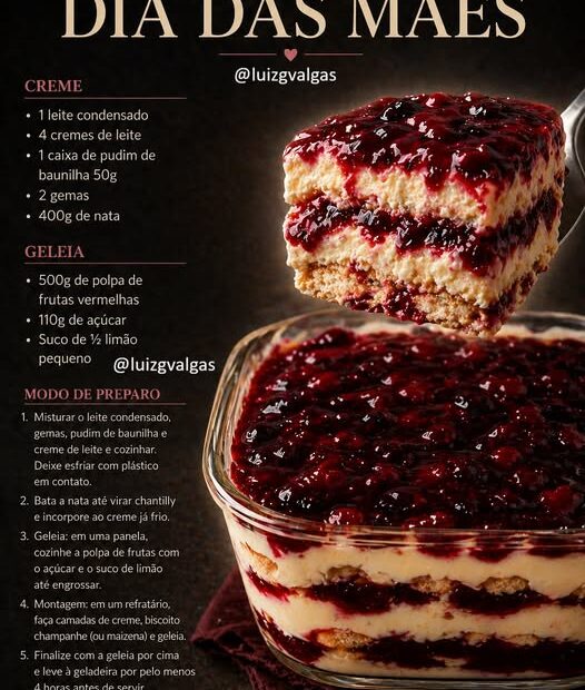 Sobremesa de creme de baunilha e geleia