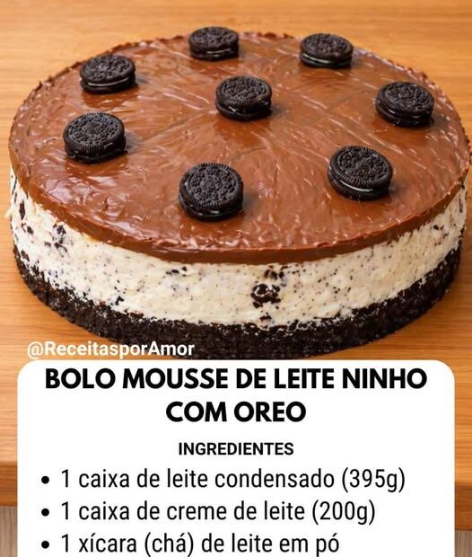 BOLO MOUSSE DE LEITE NINHO COM OREO (GELADO E CREMOSO)