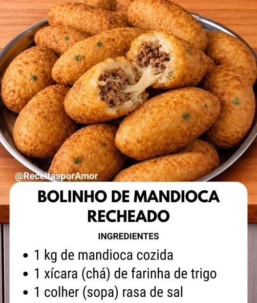 Bolinho de Mandioca Recheado com Carne Moída — Crocante por fora e cremoso por dentro!