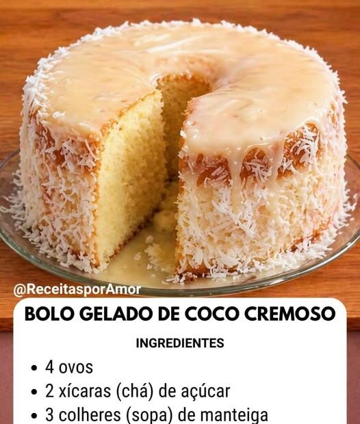 Bolo Gelado de Coco com Calda Super Cremosa