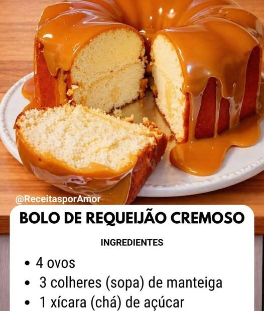 Bolo de Requeijão Cremoso com Cobertura de Caramelo