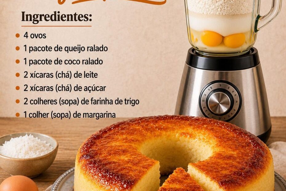 Bolo de Queijadinha no Liquidificador, super fácil e rápido.
