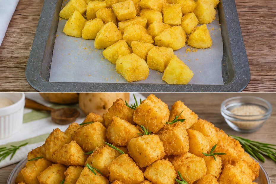 Batatas assadas empanadas com parmesão e alecrim