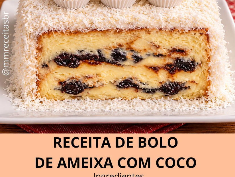 Bolo de ameixa com coco: massa fofinha e recheio cremoso