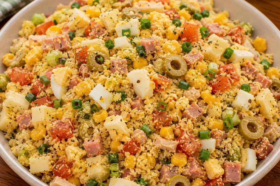 Farofa fria simples e colorida, uma receita fácil para acompanhar o almoço