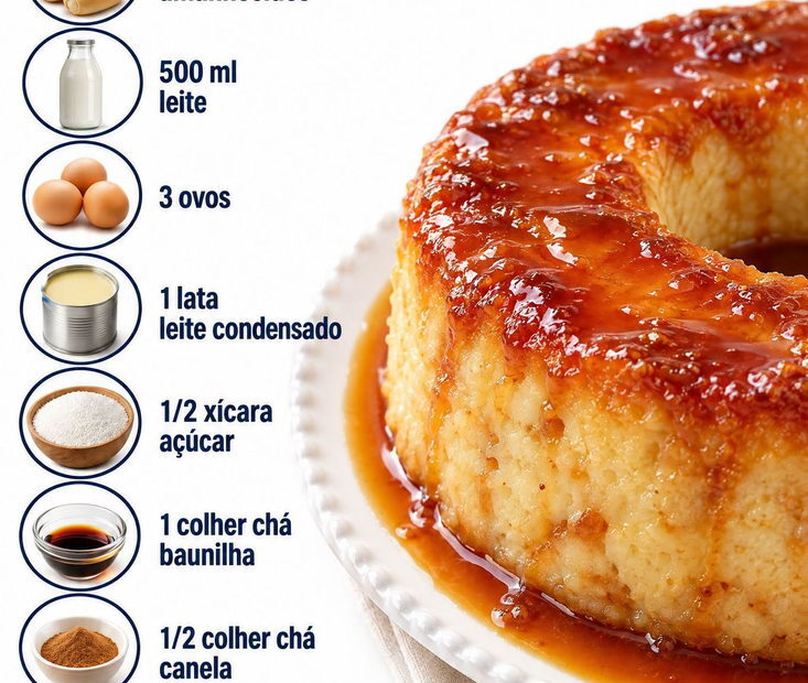 Pudim de pão com leite condensado e calda de caramelo