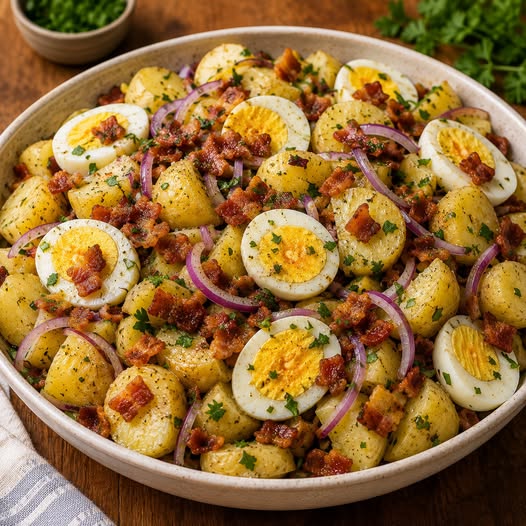 Salada Rústica de Batata: receita fácil com bacon, ovos e muito sabor