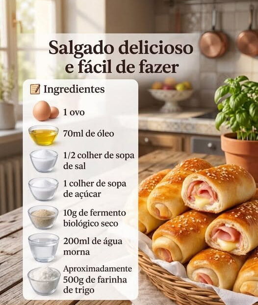Salgado assado de presunto e queijo: massa macia e fácil de fazer