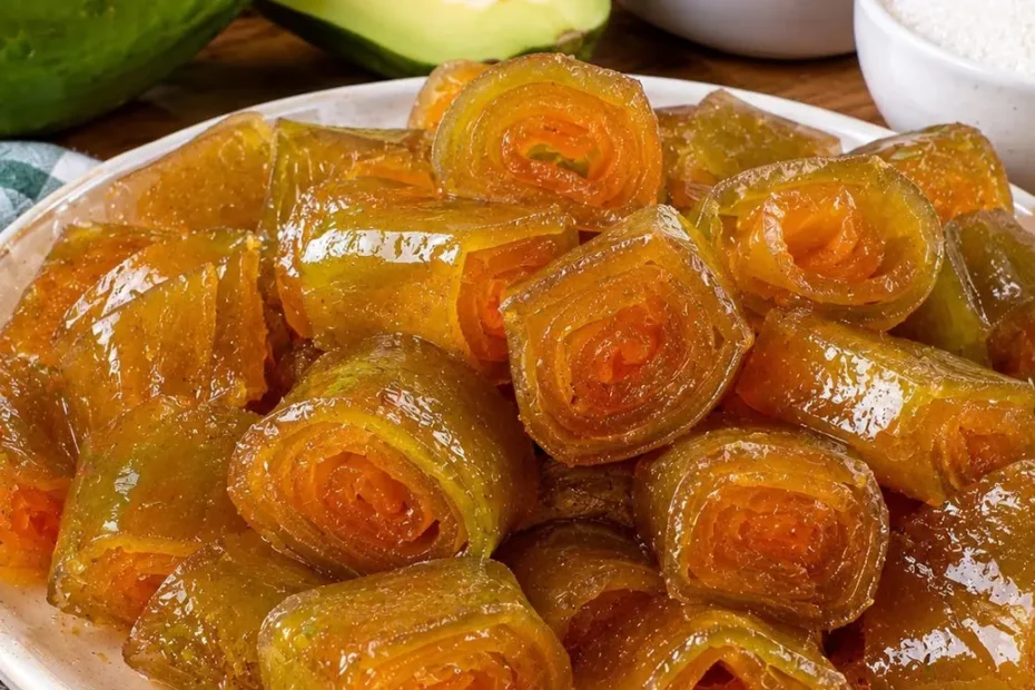 Doce de Mamão Verde Enroladinho na Calda