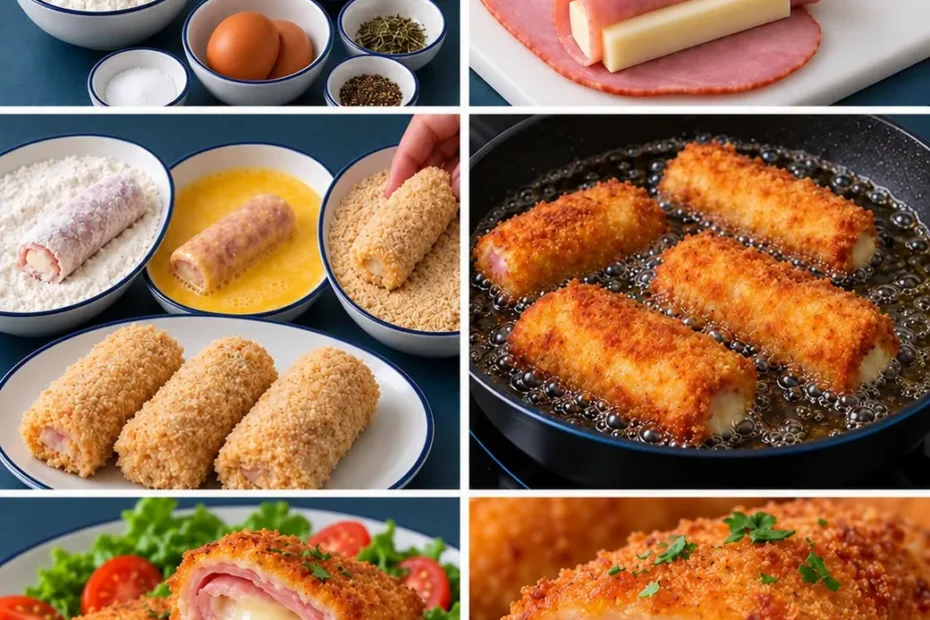 Enroladinho de Presunto e Queijo Empanado Crocante