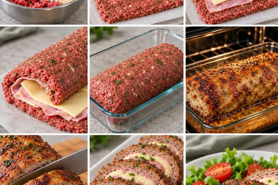 Rocambole de Carne Moída Recheado com Queijo e Presunto